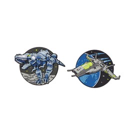 Schneiders 49005-225 Patches with Velcro Fastening, Set of 2 with Alien Dino and Star Hunter Velcro Motifs Each Approx. 7.5 cm Diameter for Attaching to School Satchel, multicoloured