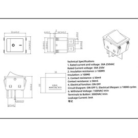 30A 250V KCD4 Rocker Switch DPST 4 Pin Red Lighted 120V Rocker Toggle Switch ON Off Heavy Duty T125-2Pack