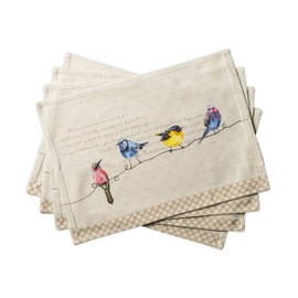 Maison d' Hermine Placemat Set of 4 100% Cotton Cloth Placemats Decorative Washable Easter Placemats for Home, Kitchen, Dining, Cocktail Party & Camping, Birdies On Wire - Spring/Summer (33cm x 48cm)