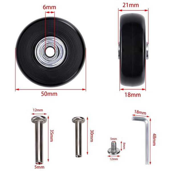 Sakioo Quiet Series Suitcase Tire Kit, Service Replacement Wheels, Shopping, Goukart, Suitcase, Carry Box, and Other Wheels, Caster Replacement, DIY, Repair, Replacement, Rubber (Diameter 2.0 inches (50 mm), Width 0.7 inches (18 mm)