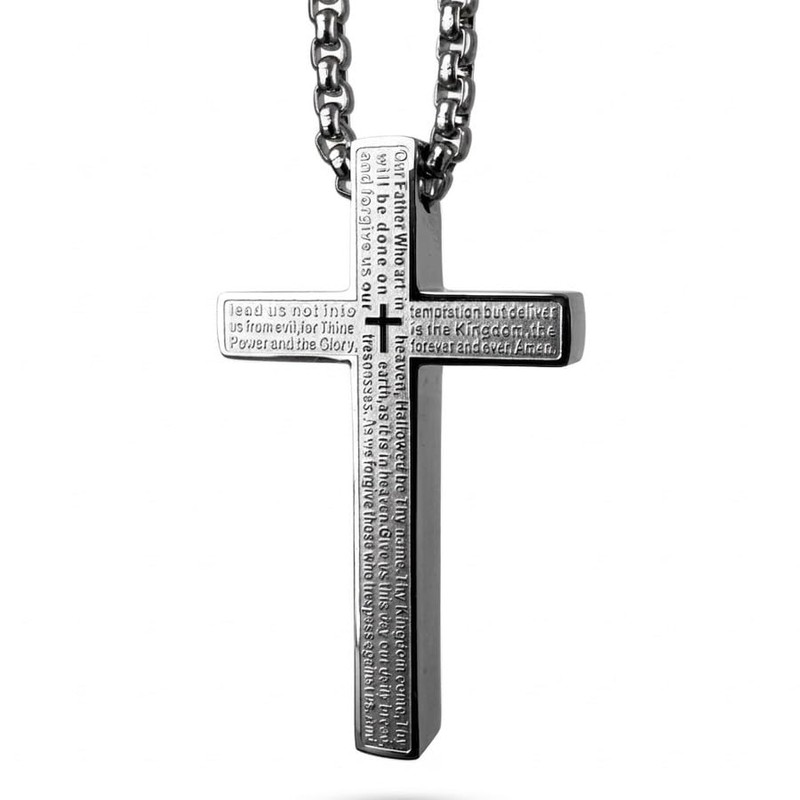 vicima Stainless Steel Lord's Prayer Cross Necklace for Men &