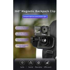 Magnetic Backpack Strap Quick Clip Mount for Go.Pro Hero 13 Black, Hero12/11, 360° Rotation Backpack Clamp Camera Mount Accessories for DJI Action 5 Pro/Pocket 3 ﻿