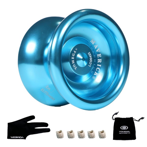 Yomega Maverick - Professional Aluminum Metal Yoyo for Kids and Beginners with C Size Ball Bearing for Advanced yo yo Tricks and Responsive Return + Extra 5 Strings & 3 Month Warranty (Blue)