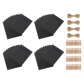 uxcell 40pcs Paper Photo Frames Kit, 4 x 6 Kraft Photo Display Banner with Clips and String Picture Frame Hanging Display for Wedding Birthday Party Wall Decor, Black