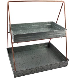 Benzara Galvanized Metal Two Tiered Rectangular Serving Tray, Gray