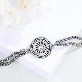 YueYuan Compass Bracelet 925 Sterling Silver Black Compass Jewellery Bracelet Compass Gift for Men Women, Sterling Silver, No Gemstone