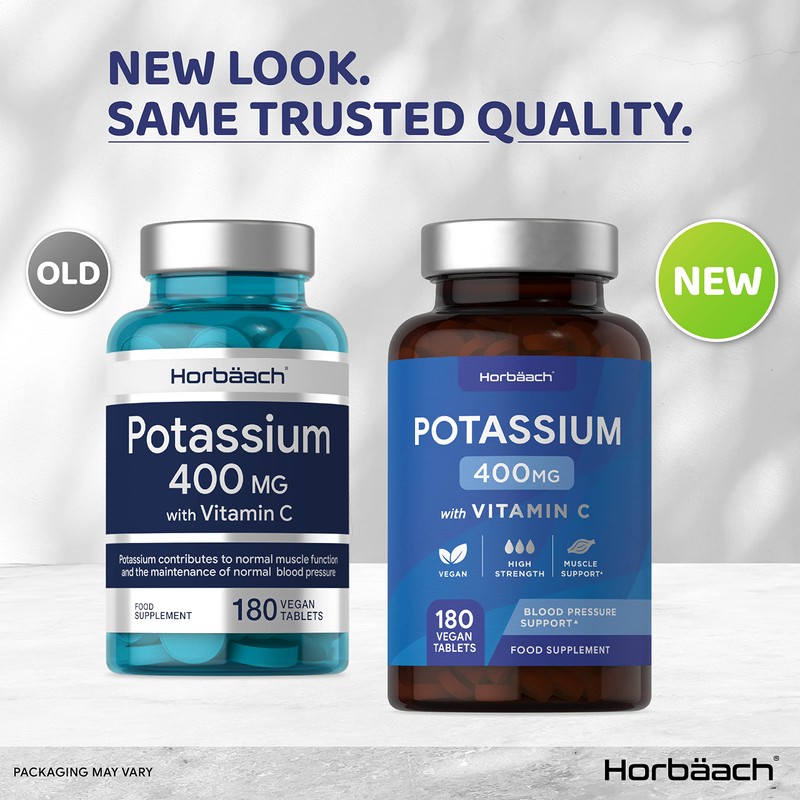 Potassium Supplement 400mg with Vitamin C | 180 Vegan Tablets
