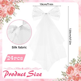24 Pack Wedding Aisle Decoration for Pews White Large Bows for Decor Tulle Rhinestones Satin Bow for Wedding Reception, Banquet, Church Bench, Bridal Shower, Outdoor Lawn Ceremony, Party Decoration