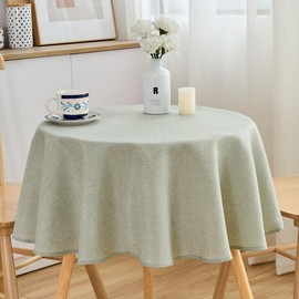 SPRICA Round Tablecloth 120cm/48in Diameter Water Resistant Linen Effect Coarse Weave Rustic Durable Solid Color Table Cover, Light Green