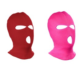 CHENGZI 2 Pack 3 Hole Ski Face Mask Balaclava Full Face Mask for Cycling Skiing Winter Outdoor Sports, Red+Rosered