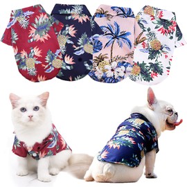 4 Pack Hawaiian Dog Shirt, Breathable Summer Sweatshirts Dog Clothes, Beach Pet Shirt Dog Polo T-Shirts for Small/Medium Dogs Cats, 4 Different Designs, Medium