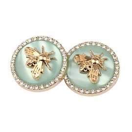 5 Pcs Metal Rhinestone Honey Bee Botton Round Shape Button for Sewing DIY Crafts Jewelry Making