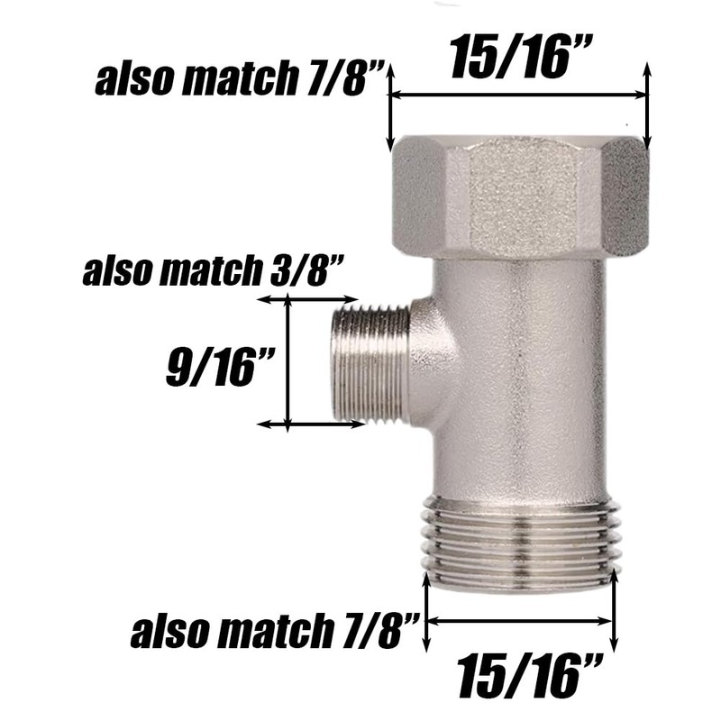 Bidet T Adapter, 7/8” x 7/8” x 3/8” T Valve