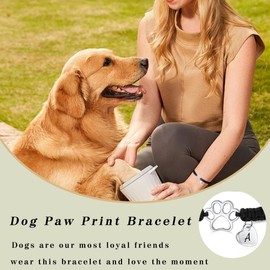 Dog Mom Gifts for Women, Pet Memorial Gifts for Dogs Initial Bracelets for Women Adjustable Dog Paw Bracelets with Heart Rope Memorial Gift Trendy Birthday Christmas Gift