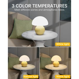 Mushroom Lamp Table Lamp Bedside Small Nightlight for Bedroom, Glass Mushroom Desk Lamp with 3 Color Temps, Cute Mini Modern Mid Century Lamps for Nightstand Living Room Kitchen Aesthetic Decor