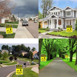 DSKKWS Slow Down Kids and Pets at Play Sign, 12" x 9" Yard Sign with Metal H Stake, Children Playing Sign Street Cation Yard Sign, Lawn Sign Double Side，Easy to Mount, Corrugated Plastic (2Pack)