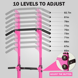 Adjustable Pull Up Bar & Dip Station, 10 Height Settings Home Gym Strength Trainer, 400lbs Capacity Multifunctional Pull-Up Dip Knee Raise Station for Men Women Compact Home Workout (Pink)