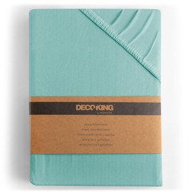 DecoKing Fitted Sheet UK Single Cotton Jersey Boxspring, Amber Collection, 80x200-90x200 cm Light Turquoise