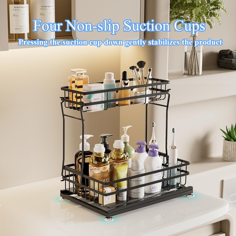 Zufudo 2 Pack Under Sink Organizers and Storage, 2 Tier