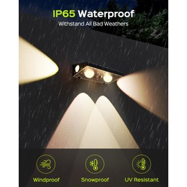 JACKYLED Solar Fence Lights 12 Pack, Outdoor Waterproof LED Light Solar Powered 10 Modes RGB Color Changing/Warm White, 3-Way Lensed Lighting for Deck Railing Backyard Wall