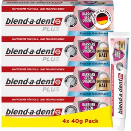 Blend-a-dent Plus Barriere Gegen Speisereste Haftcreme für Voll- & Teilprothesen, Made in Germany, Frischer Geschmack, 4x40g, Orange