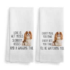 NOQL Cavalier King Charles Spaniel Towel, Dog Kitchen Towels, Cavalier King Charles Spaniel Dog Kitchen Towels and Dishcloths Set of 2, Cavalier King Charles Spaniel Gifts, Dog Decor, 6×24 Inches