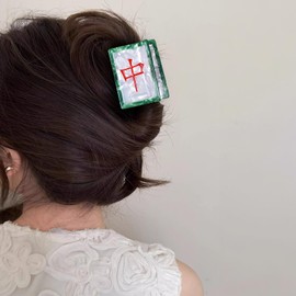 Mahjong Shape Claw Clip 2.7 Inch Medium Hair Jaw Clip Women Girls Strong Hold Acetate Hair Accessories for Thick Thin Hair,Red Dragon