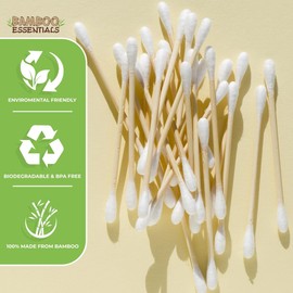 Bamboo Essentials Eco-Friendly Cotton Swabs – 500 Count – Biodegradable, Plastic-Free, Sustainable Bamboo & Organic Cotton Buds – Gentle for Sensitive Skin