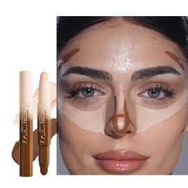 Barra de Contorno e Iluminador 2 en 1, Contouring Facial y Efecto Glow | Barra de Maquillaje en Crema de Doble Punta, Efecto Natural y Resistente al A