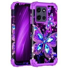 Miqala for Moto G Power 2025 Case,Moto G Play 2025 Case,Glow in The Dark Three Layer Heavy Duty Shockproof Full Body Protection Hard Plastic Bumper+Soft Silicone Case for Motorala G Power 5G 2025,Dark