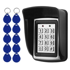 YAVIS Metal Code Lock Door Opener Access Control Keypad 125 kHz EM Card Reader + 10 RFID Keychians + Waterproof Rain Cover for Door Access Control System