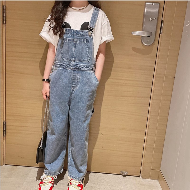 Rolanko Overalls for Kids, Girls Denim Pants, Wide Jumpsuit, Girls