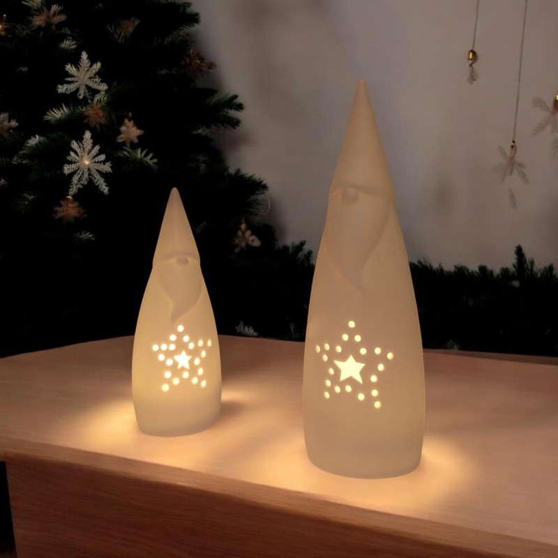 com-four® 2 x LED Santa Claus with Timer - Ceramic