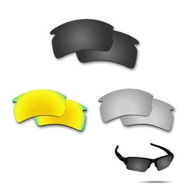 Fiskr Polarized Lenses Replacement for Oakley Flak 2.0 XL(OO9188) Sunglasses with Impact Resistance, UV Rays Protection and Multifunctional Protection(Stealth Black & Metallic Silver & 24K Gold)