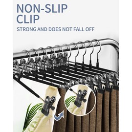 Pack of 10 Clothes Hangers, 30 cm Trouser Hangers Made of Metal, Trouser Hangers, Space-Saving, Clothes Hangers with Non-Slip Clips, Clothes Hangers with Non-Slip Clips, Black