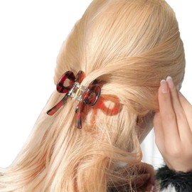 Wenlly butterfly hair claw, cellulose acetate hair jaw clips, non-slip hair hold barrettes for women and girls, 1 piece, Grid red