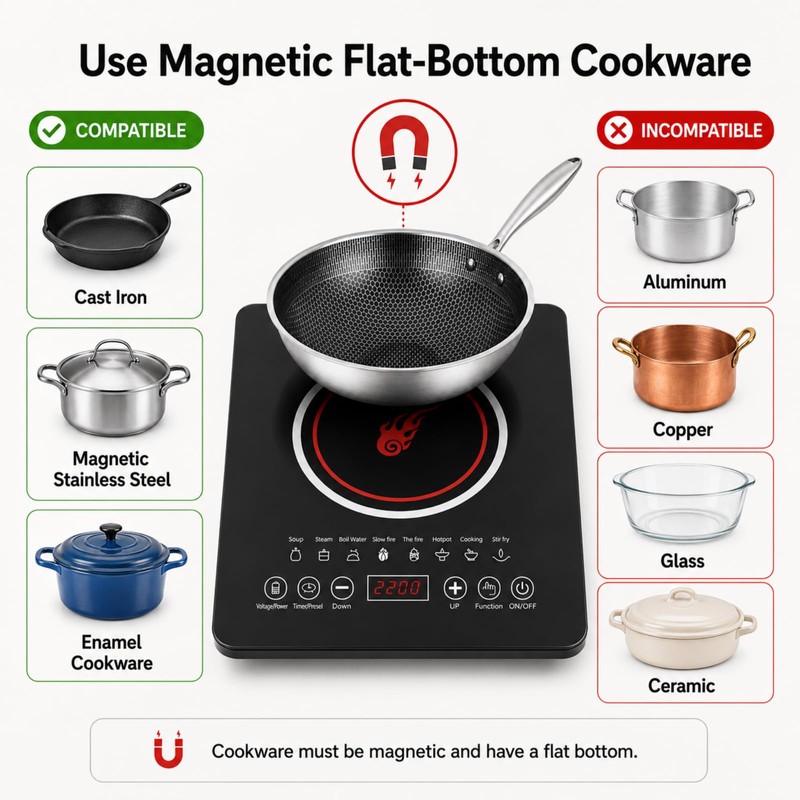 Portable Induction Cooktop, 110V Countertop Single Burner - 8 Power