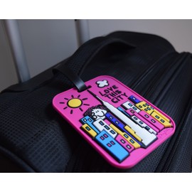 New York Luggage Tag NY Bright Pink Love This City Fun Face Large Heavy Duty Rugged Durable Travel Bag ID Tag