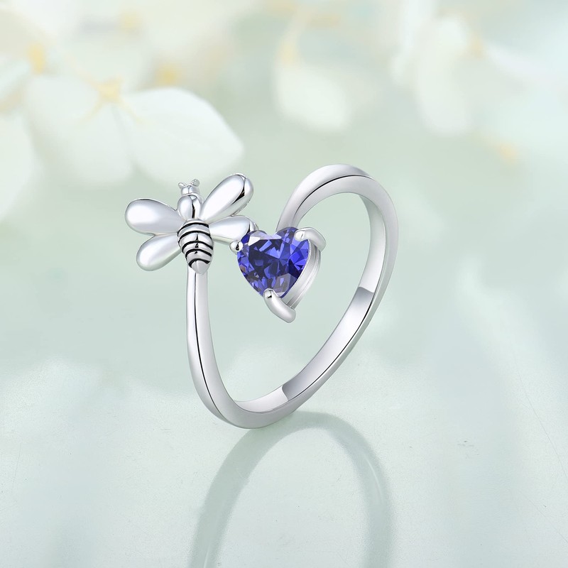 FJ Bee Ring 925 Sterling Silver Tanzanite Ring Adjustable Open