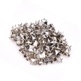 Pack of 100 9 mm Square Rivets, Pyramid-Shaped Punk Rivet Bolts, 4 Claws Square Rivets, Copper Rivets for DIY Decoration (Silver)