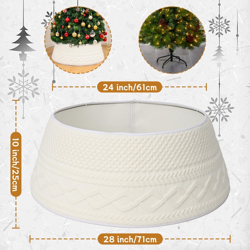 Atawlege Knitted Christmas Tree Collar White, 28 Inch Round Christmas