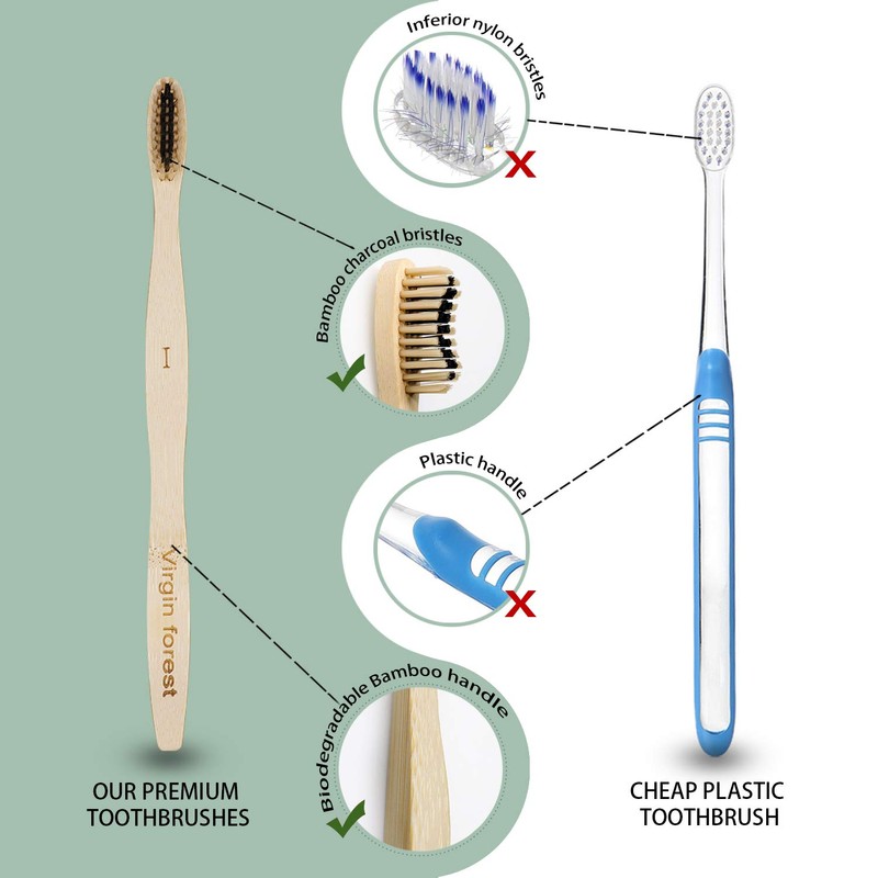 Virgin Forest Bamboo Toothbrush, Biodegradable Soft Bristles Toothbrushes, Wooden Toothbrush