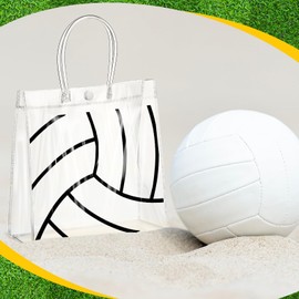 Sweetude 24 Pieces Volleyball Gift Goodie Bags with Handles 8x8x3.15 Inch PVC Volleyball Theme Party Favor Clear Treat Bags Bulk for Sports Party Competition Team Birthday Gifts
