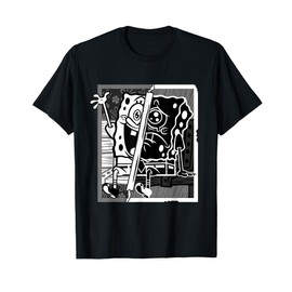 Mademark x SpongeBob SquarePants - SpongeBob Black and White Happy and Sad Artline Greyscale T-Shirt