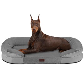 Dwanton Orthopedic Dog Bed for Extra Extra Large Dogs, Waterproof Dog Sofa with Egg Foam Support, Washable Pet Bed with Four Sided Bolster Cushion, with Removable Cover, 48", Medium Gray