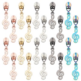 WEBEEDY 20 Pcs 5 Farben Musik Note Reißverschlüsse ziehen Ersatz Metall #5 Zipper Pulls Bulk für Handtasche Rucksack Gepäck Jacke Nylon Spule Reißverschlüsse Reparatur DIY Tasche Kleidung