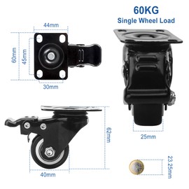 Heavy Duty Castors, 40 mm Furniture Castors with Safety Brakes, Furniture Castors, Transport Castors, Rubber Castors, Table Castors for Furniture, Flower Stand, Industrial Transport
