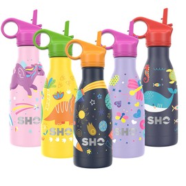 SHO Kids Bottle - Original 2.0 - Ultimate Insulated, Double Walled Stainless Steel Vacuum Flask & Water Bottle - 12 Hours Hot & 24 Hours Cold - 260ml - BPA Free (260ml, Space with Straw Lid)