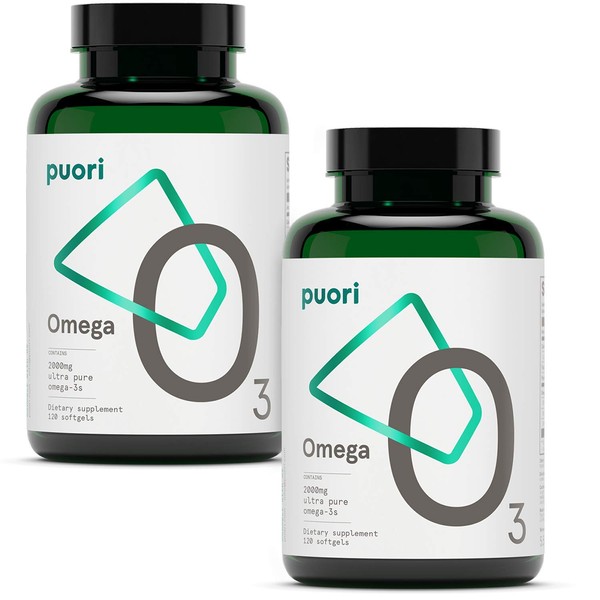 Puori Omega 3 Fish Oil - Ultra Pure 2000mg - 240 Softgels - Heart, Brain and Eye Health Supplement - Burpless, IFOS Certified, Non-GMO Capsules - O3 - 2000mg EPA 1250mg DHA 500mg