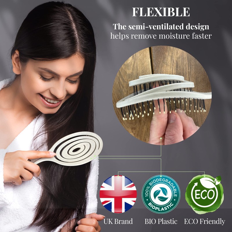 Soft Pin Flex Hair Brush by RustiK, Organic Detangling Wet